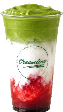 Strawberry Iced Matcha Foam im Creamline-Becher