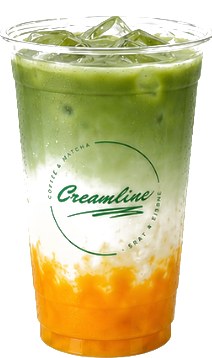 Iced Mango Matcha im Creamline-Becher mit Mangopüree